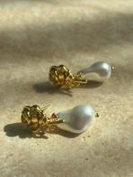 Parel Oorbellen met Gouden roos, Overige materialen, Hangers, Verzenden, Wit