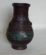 Bronzen Champleve Cloisonné vaas.  Brons en emaille, Verzenden
