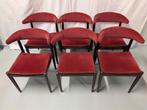 6 A.W.A. mid-century Dutch design koehoorn eettafelstoelen, Ophalen, Hout, Gebruikt, Vijf, Zes of meer stoelen