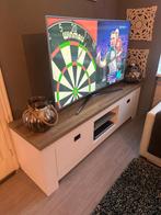 Modern wit TV-meubel / laag dressoir met eiken look blad, Ophalen, Strak modern, 150 tot 200 cm, Zo goed als nieuw