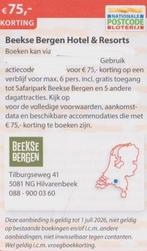 Beekse Bergen Hotel & Resorts € 75,- korting, Tickets en Kaartjes, Kortingen en Cadeaubonnen, Drie personen of meer, Kortingsbon