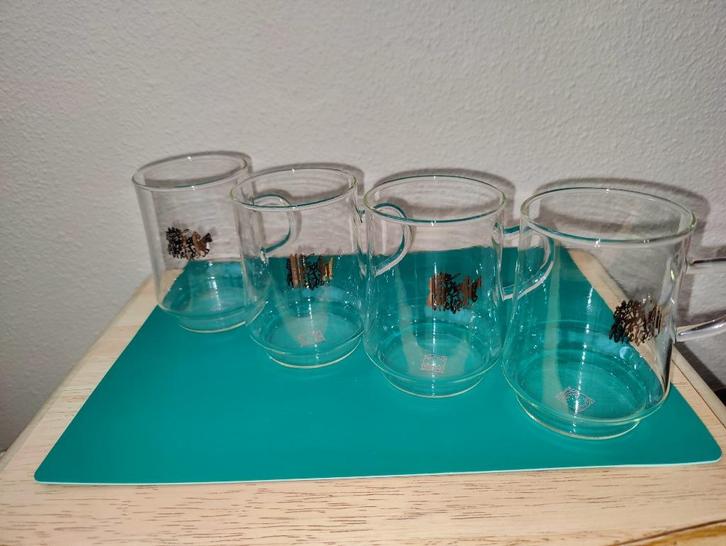 4 Schitterende vintage Pickwick theeglazen met gouden koets, Verzamelen, Glas en Borrelglaasjes, Zo goed als nieuw, Overige typen