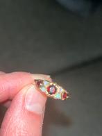 Prachtige 9 krt gouden ring natuurl.opaal & granaat mt17 ong, Ophalen of Verzenden, Zo goed als nieuw, 17 tot 18, Dame