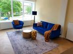 Blauw Suède Bankstel met Stoel. Verkoop los of als set, Ophalen, Gebruikt, 150 tot 200 cm, Driepersoons