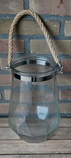 Windlicht met touwhandvat, Ophalen of Verzenden, Zo goed als nieuw, Hout, 25 tot 50 cm