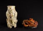 2 natuursteen Chinese vazen penseelpotten, Antiek en Kunst, Ophalen of Verzenden