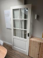 Houten paneeldeur met glas, 93x211 cm, rechtsdraaiend, Doe-het-zelf en Verbouw, Deuren en Horren, Ophalen, Gebruikt, 80 tot 100 cm