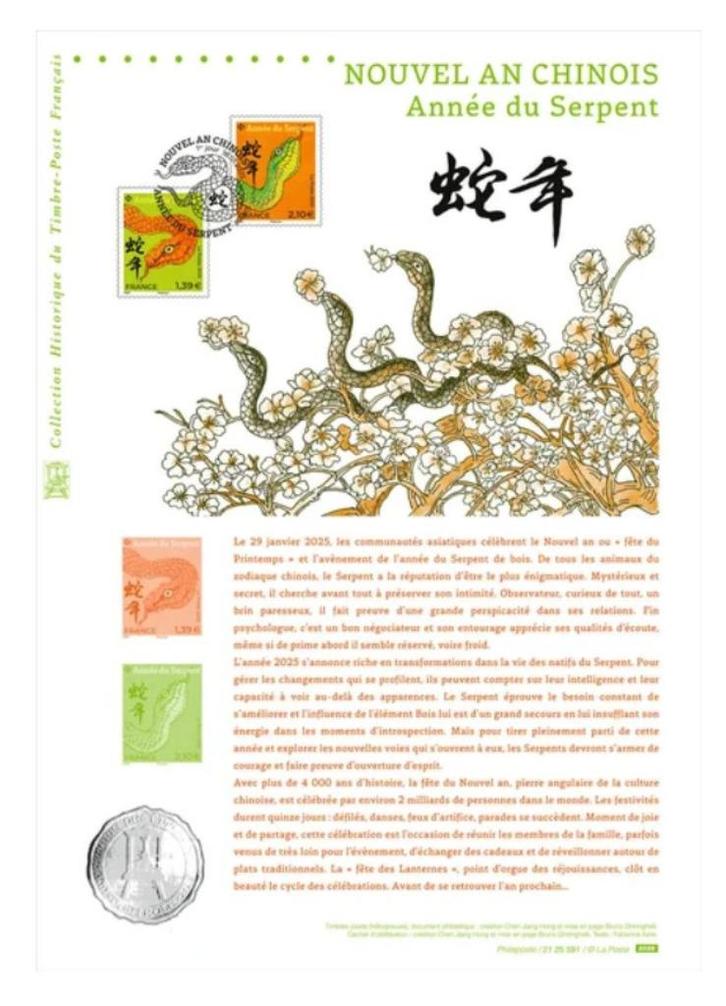 Jaar 2025 Document philatélique Nouvel an Chinois - Serpent., Postzegels en Munten, Postzegels | Europa | Frankrijk, Ophalen of Verzenden