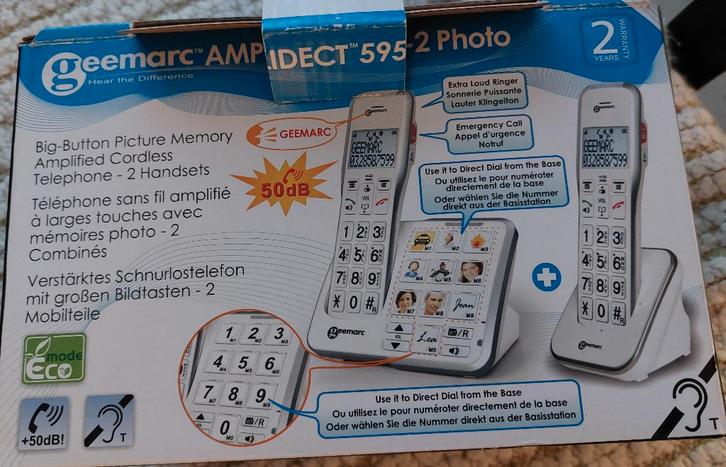 Geenmarc Amplidect 595-2, Telecommunicatie, Vaste telefoons | Handsets en Draadloos, Zo goed als nieuw, 2 handsets, Ophalen