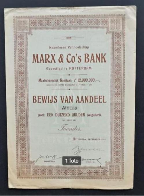 Marx & Co's Bank - Rotterdam - 1918, Postzegels en Munten, Aandelen en Waardepapieren, Aandeel, Voor 1920, Ophalen of Verzenden
