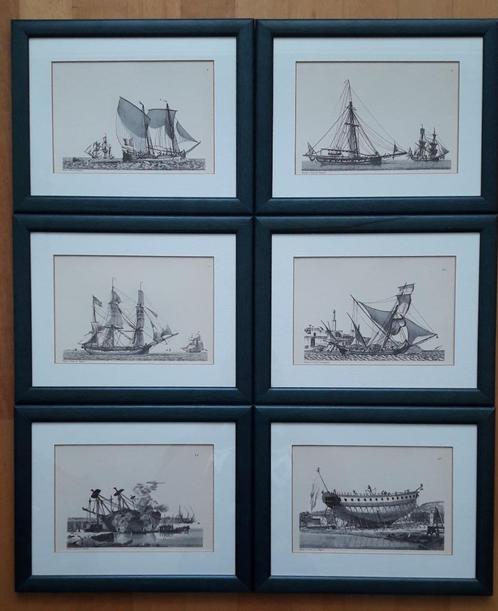Jean Jerome Baugean 6 maritieme gravures in lijst., Antiek en Kunst, Kunst | Etsen en Gravures, Ophalen of Verzenden