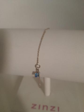 Zilveren koord enkelbandje met blauw vlindertje 16,5 cm beschikbaar voor biedingen