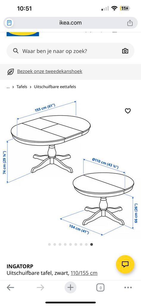 Ingatorp Zwarte Tafel - Uitschuifbaar, Huis en Inrichting, Tafels | Eettafels, Gebruikt, Ophalen of Verzenden
