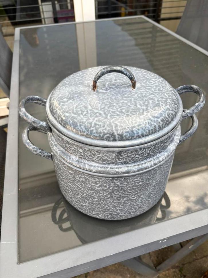 Vintage rijststomer, gewolkt emaille, Huis en Inrichting, Keuken | Potten en Pannen, Gebruikt, Overige typen, Overige materialen