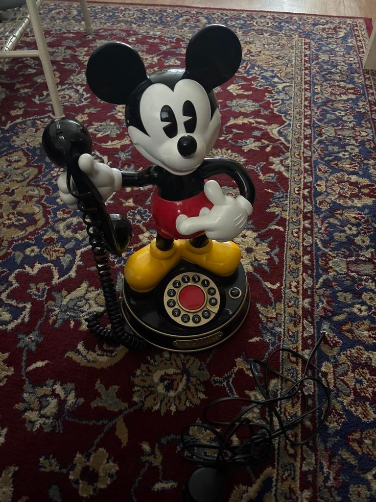 Vintage Mickey Mouse Telefoon met Kabel, Ophalen of Verzenden, Gebruikt, Met draaischijf