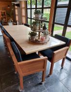 Kompleet set , grote eettafel met 8 teak stoelen, Ophalen, Zo goed als nieuw, 4 tot 6 stoelen