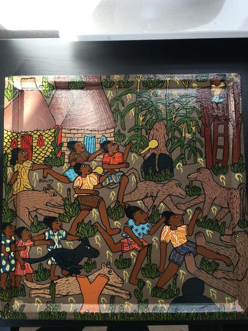 UNIEK Afrikaans schilderijtje, Antiek en Kunst, Kunst | Niet-Westerse kunst, Ophalen