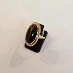 Vintage 14 karaats gouden ring bezet met Tijgeroog geelgoud, Ophalen of Verzenden, Dame, Goud, Goud
