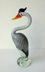 Glazen beeld van vogel reiger helder grijs en zwart 3402-g, Ophalen of Verzenden