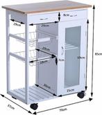 Luxe keukentrolley op wielen, wit, Ophalen, Wit, Nieuw, 50 tot 100 cm