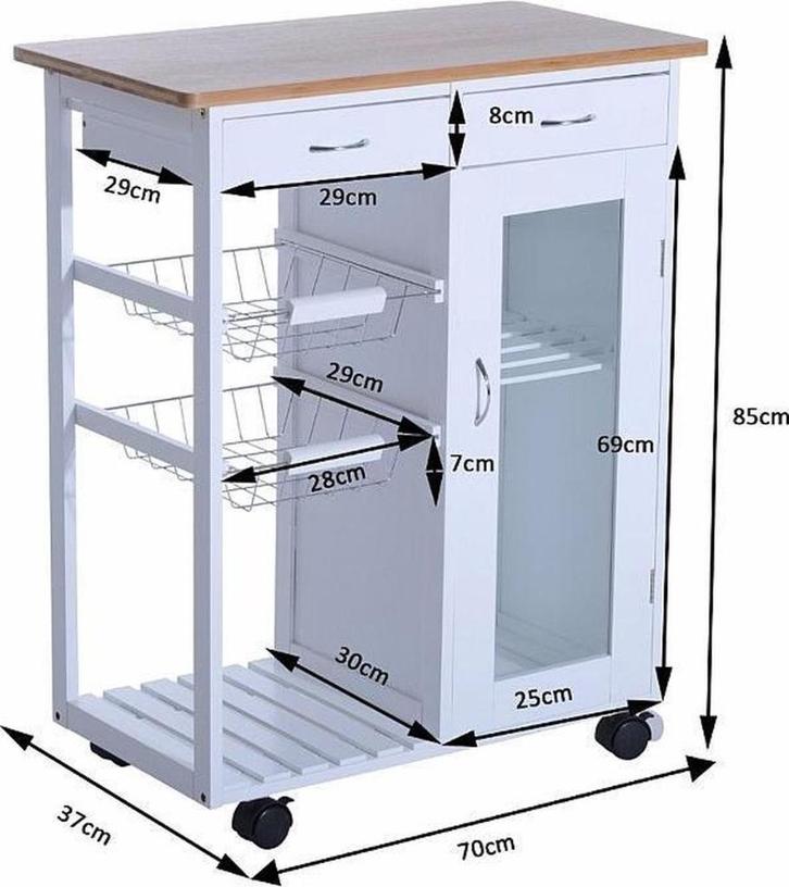 Luxe keukentrolley op wielen, wit, Huis en Inrichting, Keuken | Keukenelementen, Nieuw, Minder dan 100 cm, 50 tot 100 cm, 25 tot 50 cm