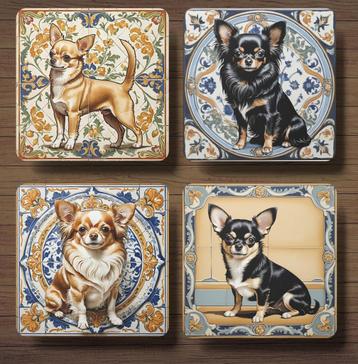 Chihuahua Italiaans tegeltje onderzetters met houder beschikbaar voor biedingen