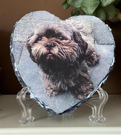 Leisteen Hart Bedrukt met Jouw Foto – 15x15 cm, Dieren en Toebehoren, Katten-accessoires, Nieuw, Ophalen of Verzenden