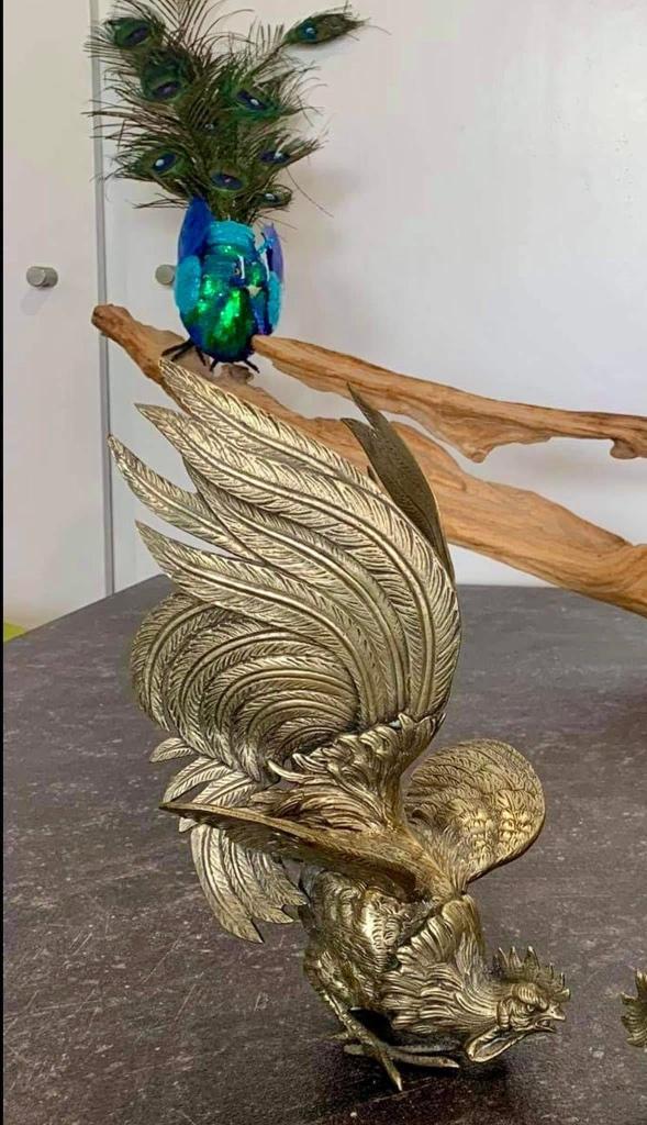 3 PAIRS OF COMBAT ROOSTERS IN SOLID WITH SILVER COLOR, Antiek en Kunst, Kunst | Litho's en Zeefdrukken, Ophalen