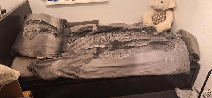 Zwart 1-persoons IKEA Malm bed, Huis en Inrichting, Slaapkamer | Bedden, Zo goed als nieuw, Eenpersoons, 90 cm, 200 cm, Hout, Zwart