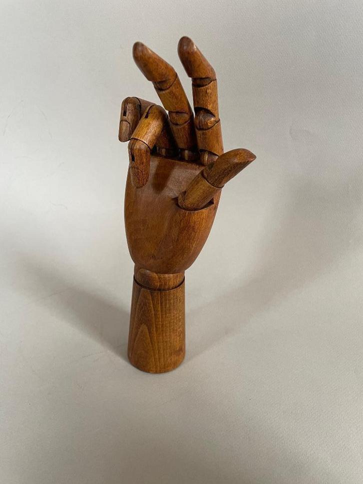 Houten gelede hand met vingers in allerlei standen te zetten, Antiek en Kunst, Curiosa en Brocante, Ophalen of Verzenden