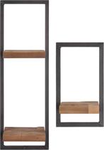 Wandplank-Set-2-Hout-Bruin-Rek-Teakhout-Naturel-Wand-Metaal, Ophalen of Verzenden, Nieuw