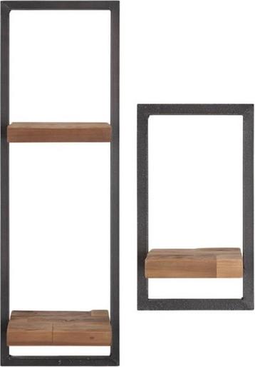 Wandplank-Set-2-Hout-Bruin-Rek-Teakhout-Naturel-Wand-Metaal beschikbaar voor biedingen