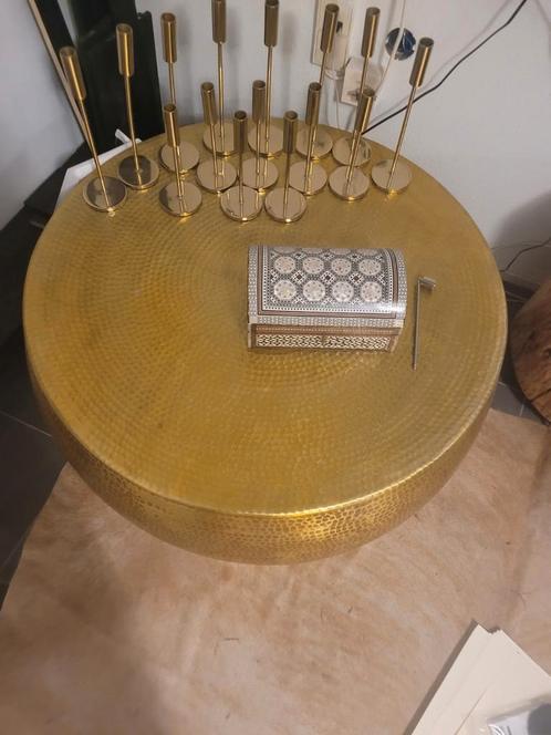Mooie ronde gouden tafel, Huis en Inrichting, Tafels | Salontafels, Zo goed als nieuw, Minder dan 50 cm, Rond, Ophalen
