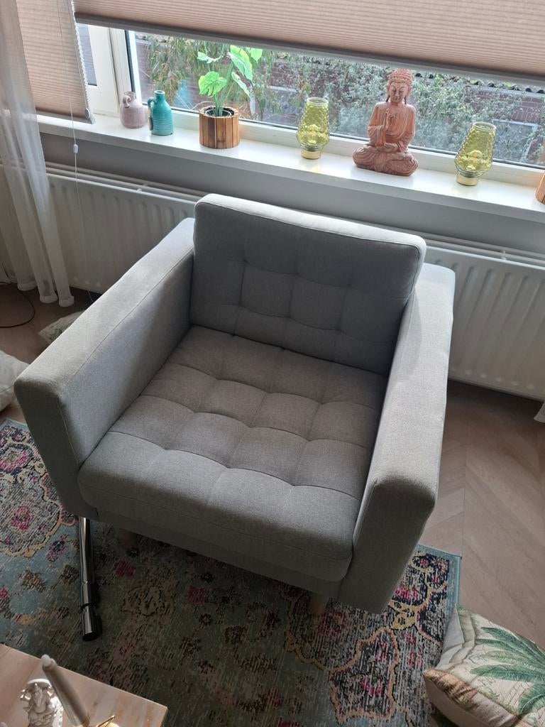 Landskrona 2 zits bank met fauteuil en bruin stoeltje, Huis en Inrichting, Ophalen, Zo goed als nieuw, 75 tot 100 cm, Stof