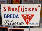 Reclamebord bord blik Breda Bier, 3 Hoefijzers origineel, Ophalen of Verzenden