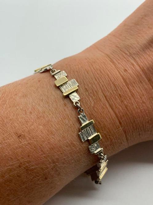X848 Prachtige zilveren bicolor armband, Sieraden, Tassen en Uiterlijk, Armbanden, Zilver, Goud, Ophalen of Verzenden