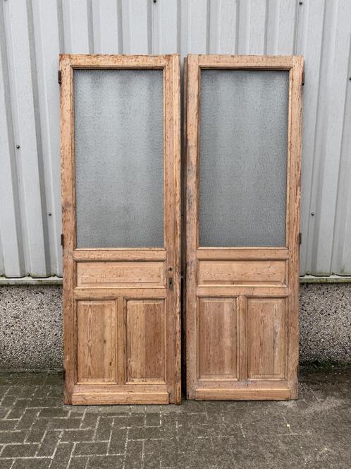 Fraaie antieke ensuitedeuren met antiek glas 82 x 243, Doe-het-zelf en Verbouw, Deuren en Horren, Zo goed als nieuw, Binnendeur