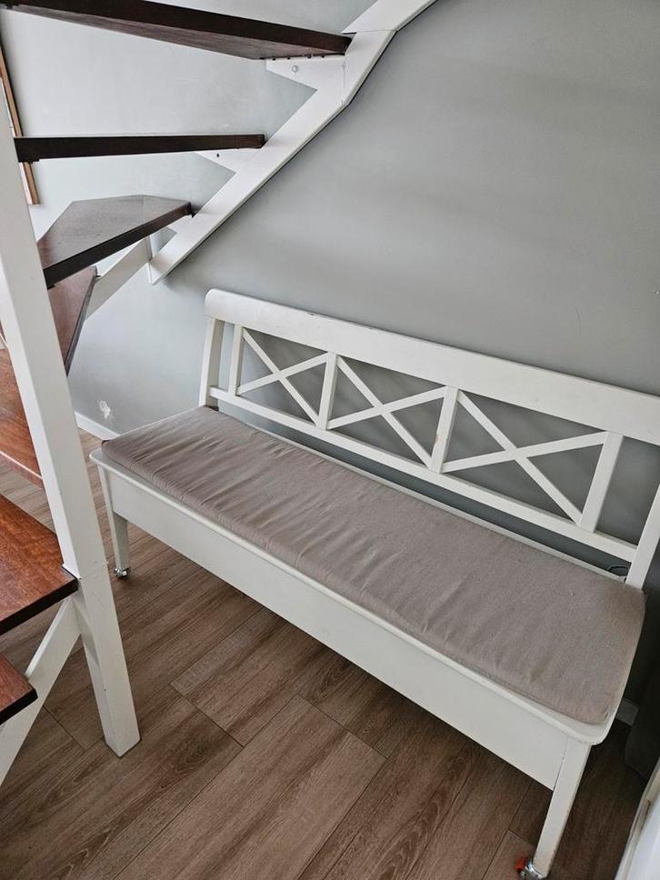 Een fantastisch setje van 3 stoelen en klepbankje Rosentorp, Huis en Inrichting, Stoelen, Gebruikt, Grijs, Ophalen