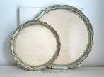 Twee vintage houten dienbladen creme met pastelkleur rand, Huis en Inrichting, Woonaccessoires | Dienbladen, Ophalen, Gebruikt