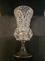 Vintage Glazen Vaas met Zilverkleurige Voet, Ophalen of Verzenden