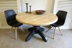 Prachtige zwarte ronde uitschuifbare eiken tafel 120 - 160, Ophalen, 50 tot 100 cm, Zo goed als nieuw, Vijf personen of meer