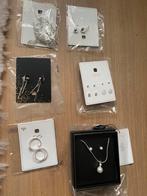 Nieuw zilver kleur oorbellen ringen ketting partij strass, Ophalen of Verzenden, Nieuw, Zilver, Overige materialen