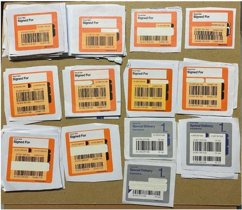 UK aantekenstroken 42x Signed for & 7x Special delivery by 1, Postzegels en Munten, Postzegels | Europa | UK, Gestempeld, Ophalen of Verzenden