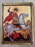 Te koop: gedrukte beeltenis van St Joris & de Draak, op hout, Antiek en Kunst, Ophalen of Verzenden