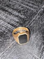 14K Gouden Zegelring met Zwarte Steen, Gebruikt, 19 tot 20, Ophalen of Verzenden, Dame of Heer