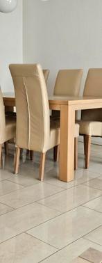 eiken houten tafel en lederen stoelen, Huis en Inrichting, Complete eetkamers, Ophalen, Gebruikt