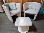 2 leren clubfauteuils met voetenbank., Ophalen, Gebruikt, 75 tot 100 cm