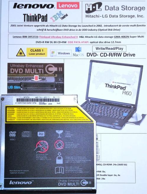 Lenovo 39T2723 HL GMA-4082N UltraBay Enhanced DVD-RW brander, Computers en Software, Optische drives, Zo goed als nieuw, Intern