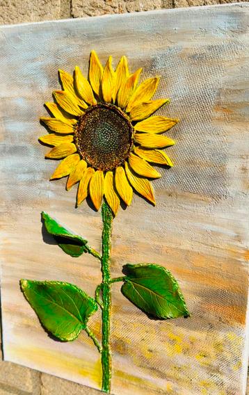 Handmade textured canvas art painting - Sunflower beschikbaar voor biedingen