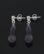 Diamant solitair 18k goud fluoriet dame oorbellen fraai luxe, Hangers, Voordeelsieraden, Ophalen of Verzenden, Zo goed als nieuw